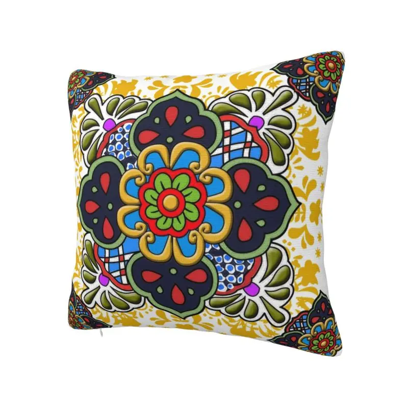 Custom Modern Mexican Talavera Flower Cushion Cover for Sofa Velvet Folk Ceramic Tile Art Pillow Case Decoration