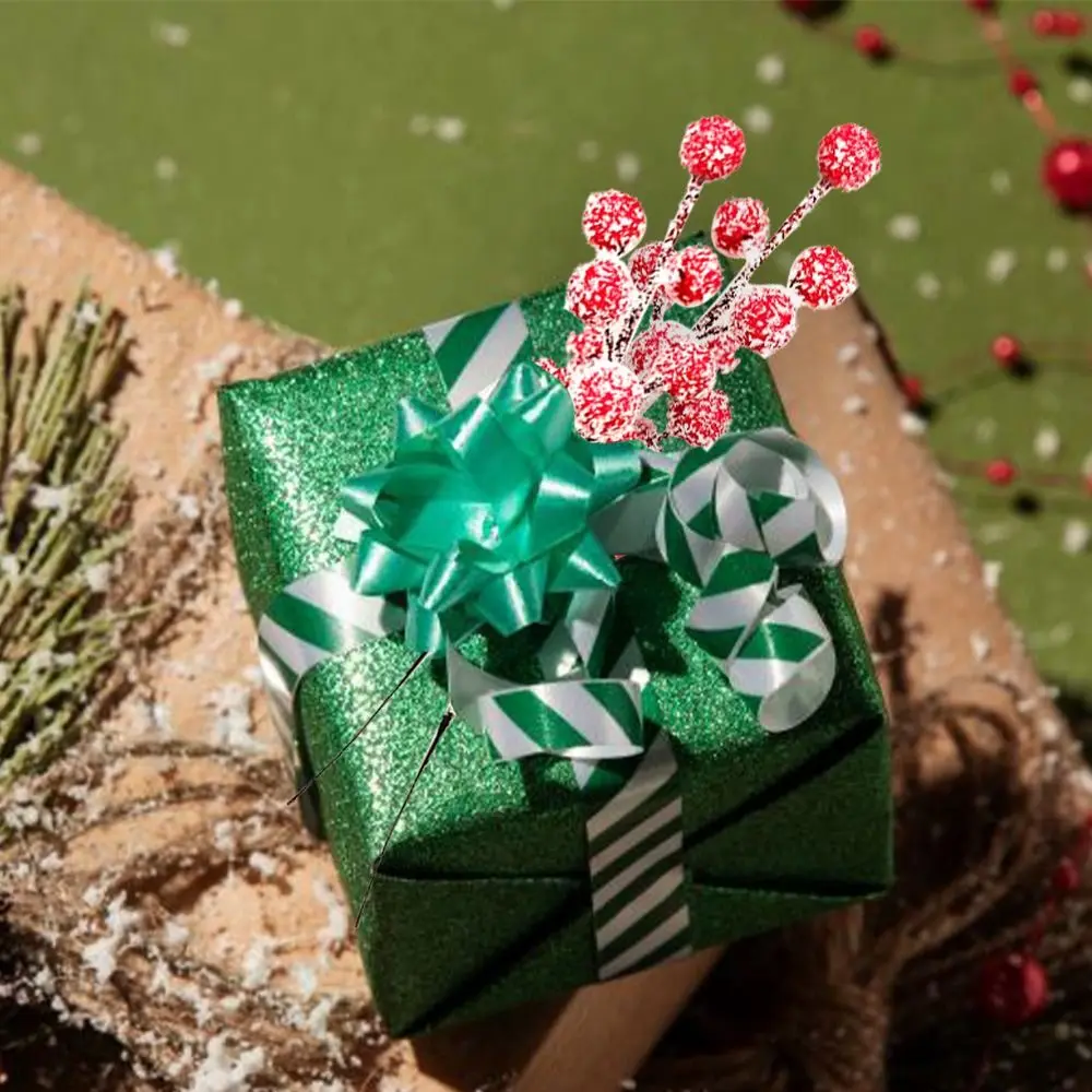 

10Pcs DIY Red Berry Branche Snow Frosted Reusable Artificial Holly Berries Bendable Wreath Decor Christmas Tree Pendant