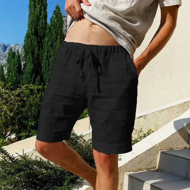 King Billion Sommer neue Herren Baumwolle Leinen atmungsaktive Shorts Hawaii Strand hose männliche einfarbige Hose lose vielseitige Streetwear 5
