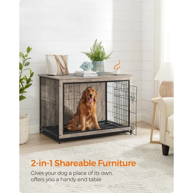 Dog Crate Furniture, Side End Table, Modern Kennel for Dogs Indoor up to 80 lb, Heavy-Duty Dog Cage with Multi-Purpose