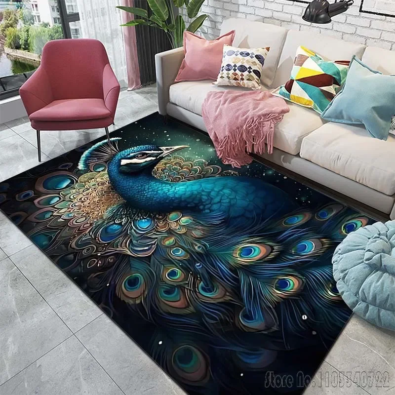 Alfombra con diseño artístico de pavo real para dormitorio, decoración para el suelo, sala de estar, baño, alfombras antideslizantes, alfombra para guardarropa, hogar