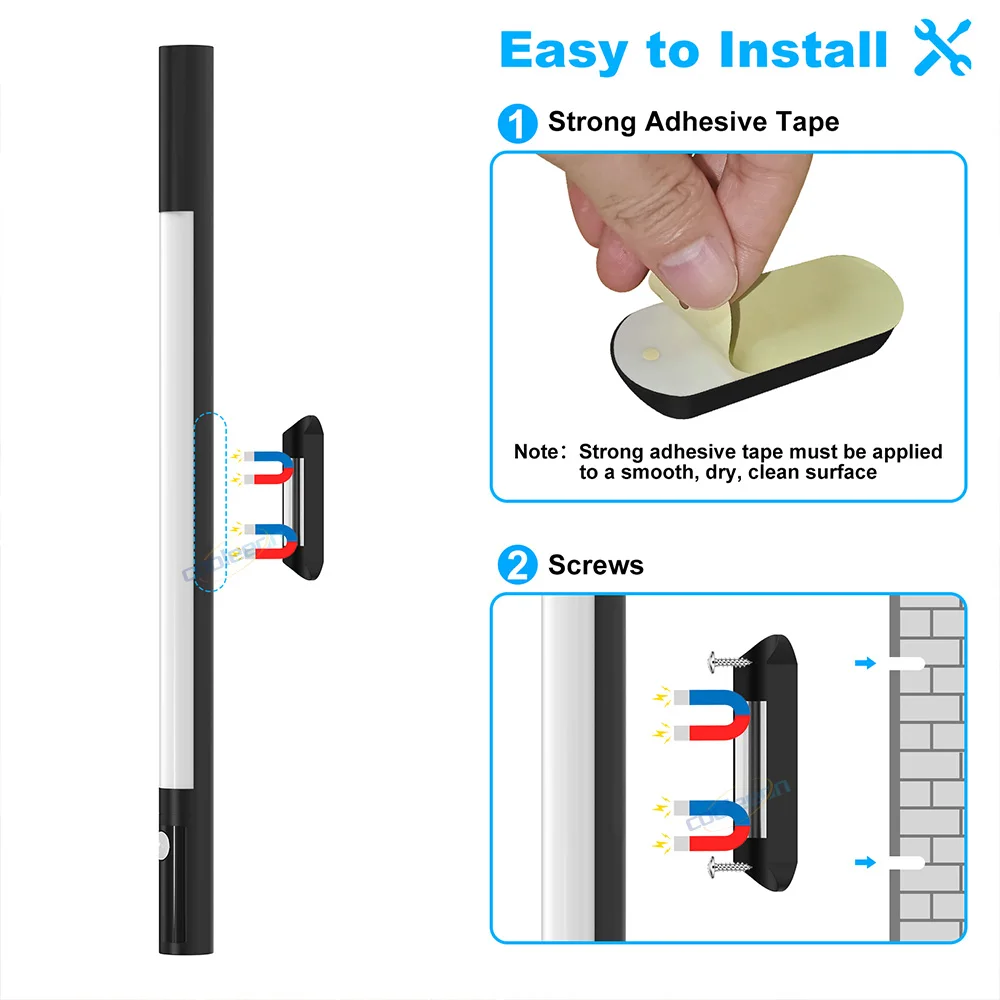 Upgraded Motion Sensor Light 3 Color Adjustable Rechargeable Night Lamp Under Cabinet Light Bar with Digital Screen Easy Install