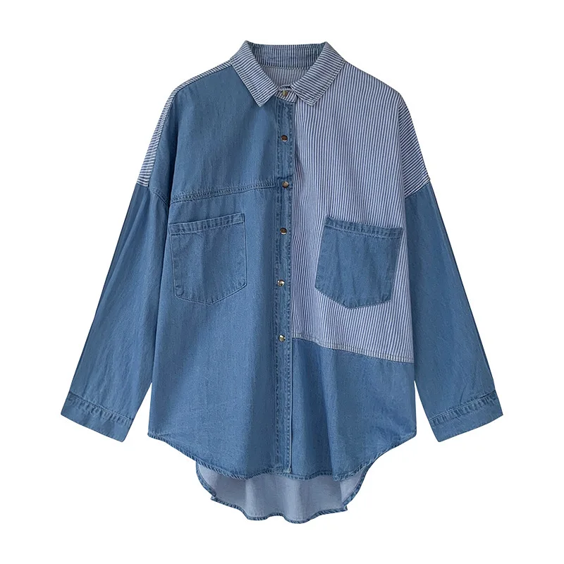 New Fashion Women\'s Denim Shirt Long Sleeve Cotton Loose Blouse Spring Elegant Casual Tops