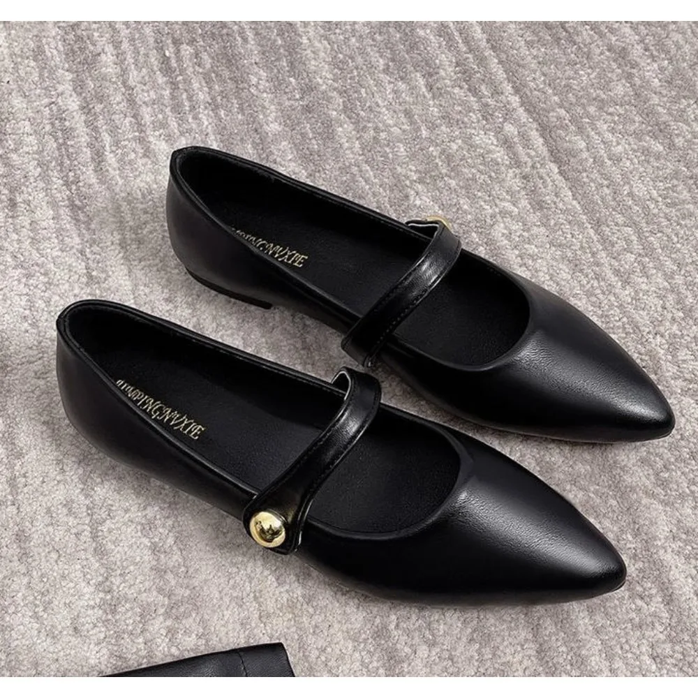 

New Retro Women's Pointed Toe French Soft Leather Single Shoes Soft Sole Shallow Flat Shoes Shallow Mouth Fashion Shoe