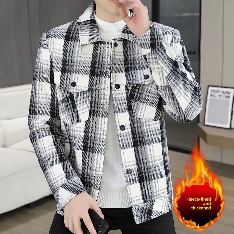 

Новинка 2025, мужское клетчатое пальто Fce на подкладке Thiened ort Faionable Casual Jaet, зимний сезон, длинное пальто из полиэфирного волокна