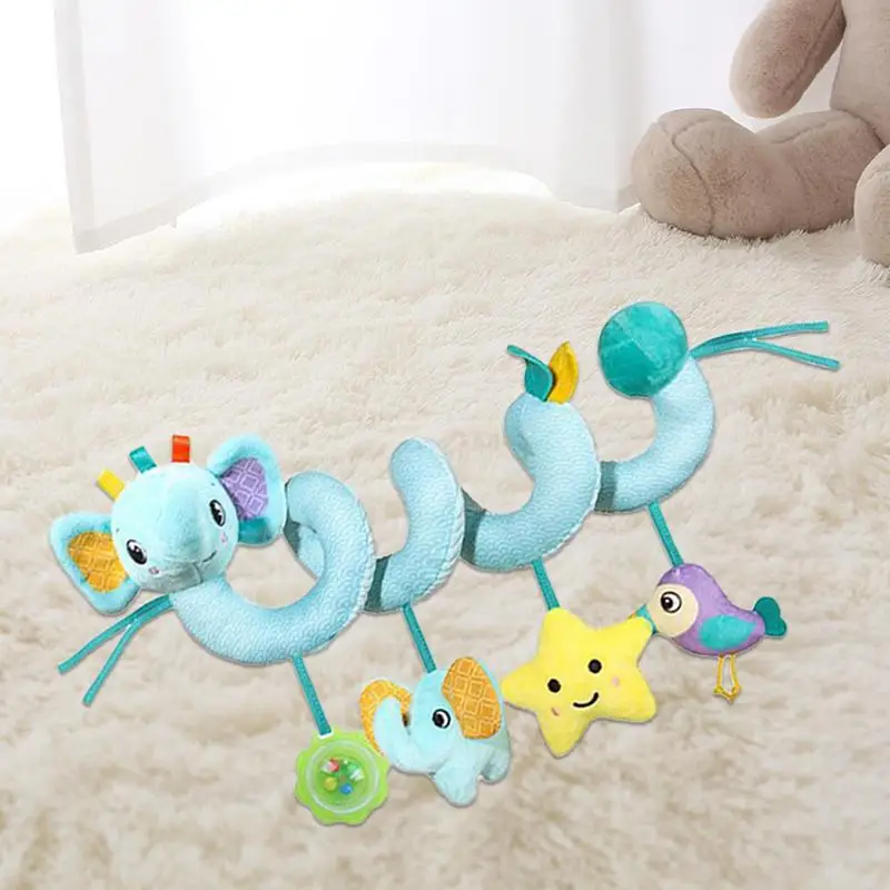 ألعاب مقعد السيارة للأطفال عربة أطفال مع جرس مدمج ملون حسية قطيفة عربة أطفال مزخرفة لحضانة السرير