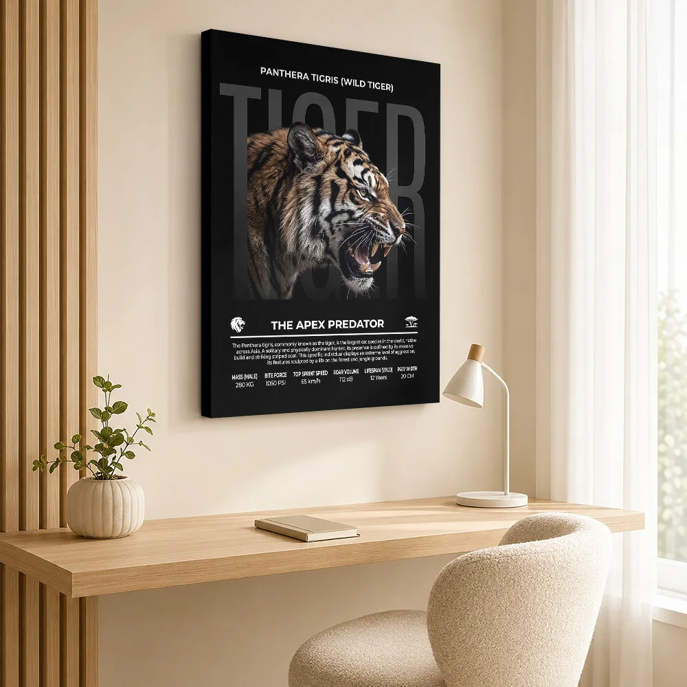 Panthera Wild Tigris Apex Predator Infographic Framed Canvas Poster Customized Photo Dramatic Aesthetic Wall Art Bedroom Decor