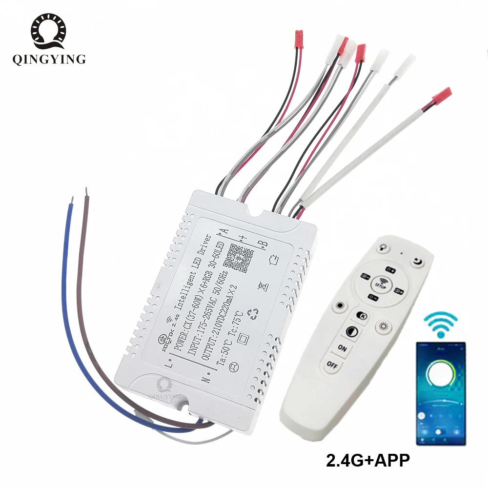 2.4G LED Driver 37-60Wx6 + RGB 30-60LED Remote APP Control Intelligent Dimming&Color-Changeable For Repair Replace Chandelier