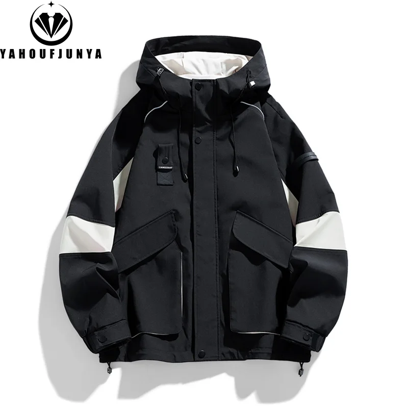 2026 Men Spring Autumn Outdoor Leisure Cargo Hooded Jacket Men Hiking Sport Windbreak Fashion Pocket Loose Jacket Coat Male Hots