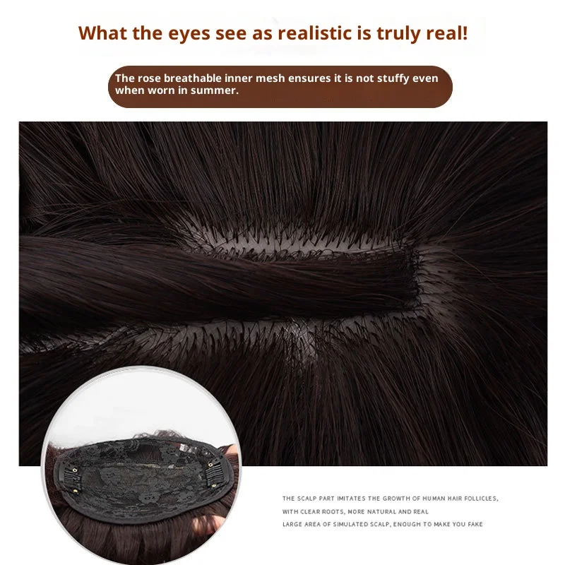 شعر صناعي متوسط الطول مجعد للنساء يغطي الشعر الرمادي، شعر مستعار طبيعي ورقيق