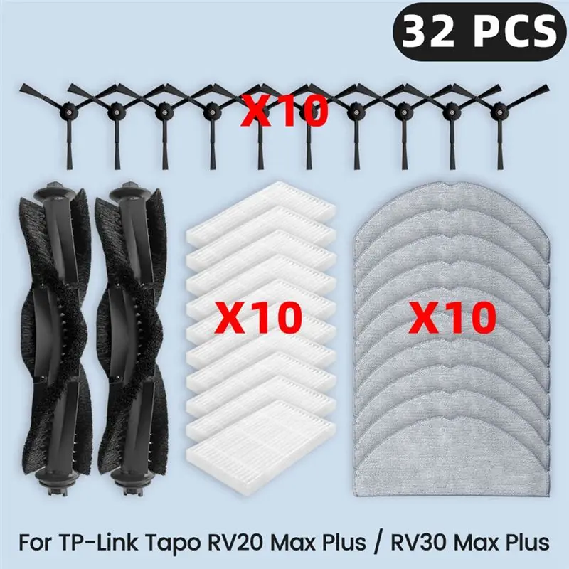 AA81-For TP-Link Tapo RV20 Max Plus / RV30 Max Plus Vacuum Parts Filter Main Side Brush Mop Cloth Dust Bag
