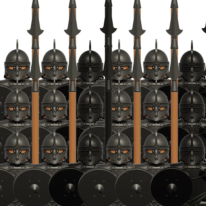 MOC Armure Militaire Médiévale Chevaliers Figurines Blocs de Construction Soldats Noirs Casques Lances Gilets Boucliers Briques Jouets Cadeau Enfants