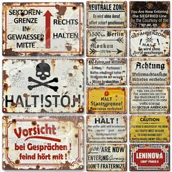 WWII German Military Warning Sign Cold War Border Slogan East Germany Soviet Union Berlin Wall Warning Metal Plaque DDR Sector