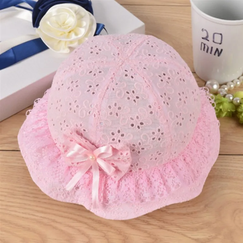 Cute Lace Breathable Baby Sun Hat Summer Bucket Cap Bow-knot Basin Cap Sweet Girls Hat Sunshade Toddler Caps Children Visor Hat