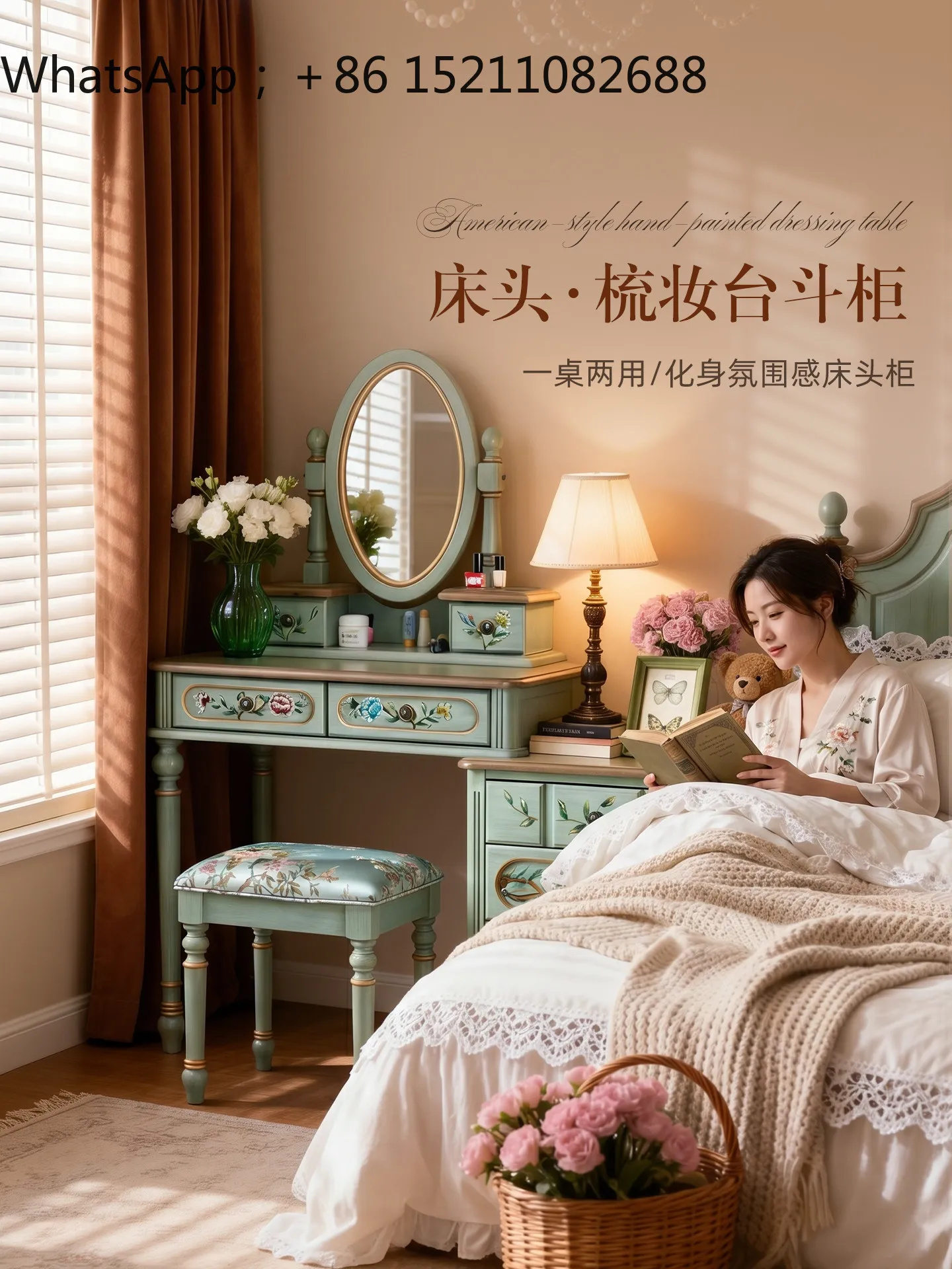 SCY dresser mirror integrated bedside bedroom retro small apartment household makeup table storage chest solid wood cabinet