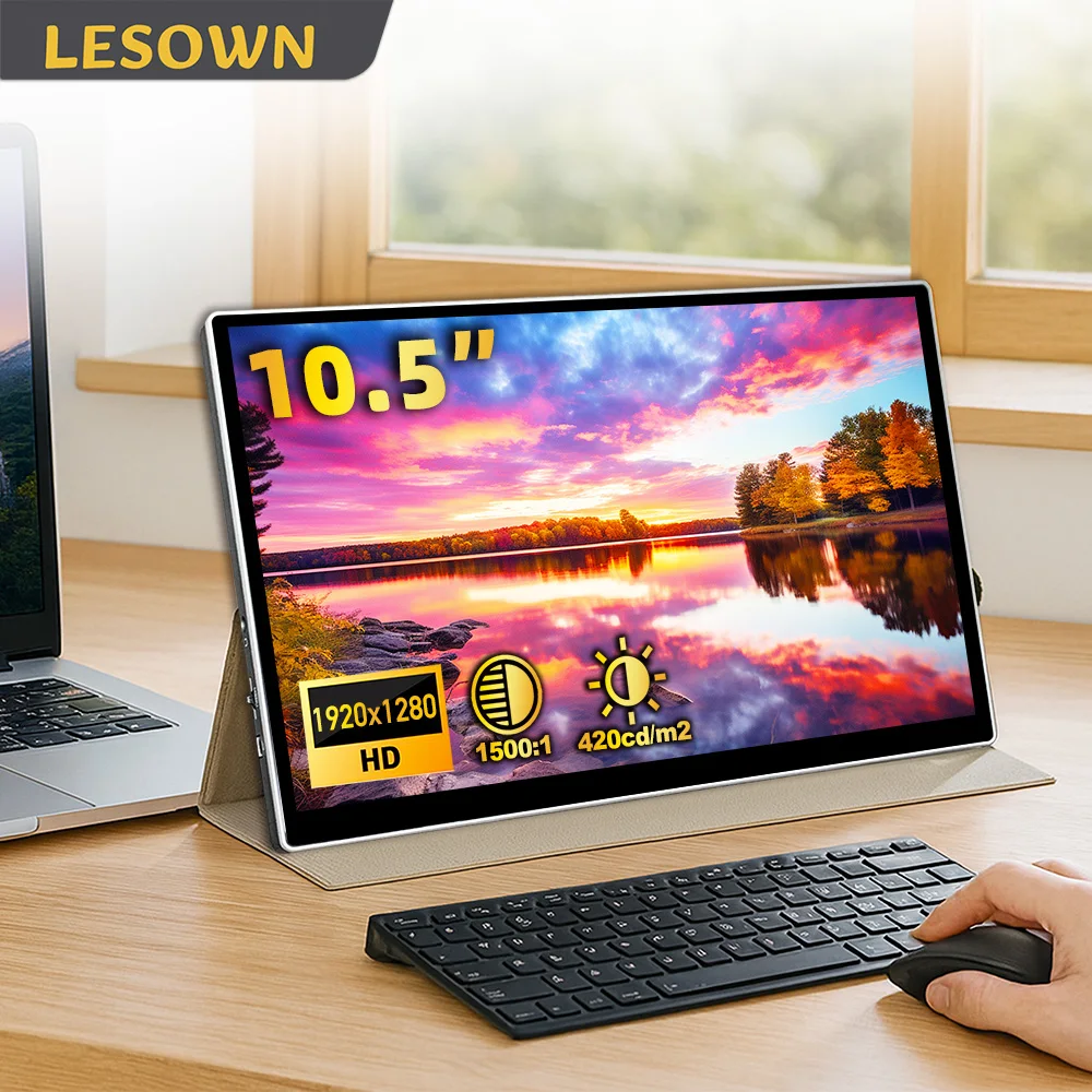 

LESOWN Compact 10.5 Inch Monitor 1920x1280 IPS LCD Ultra-Slim External Display Perfect for Laptop PC Gaming Console Travel TV