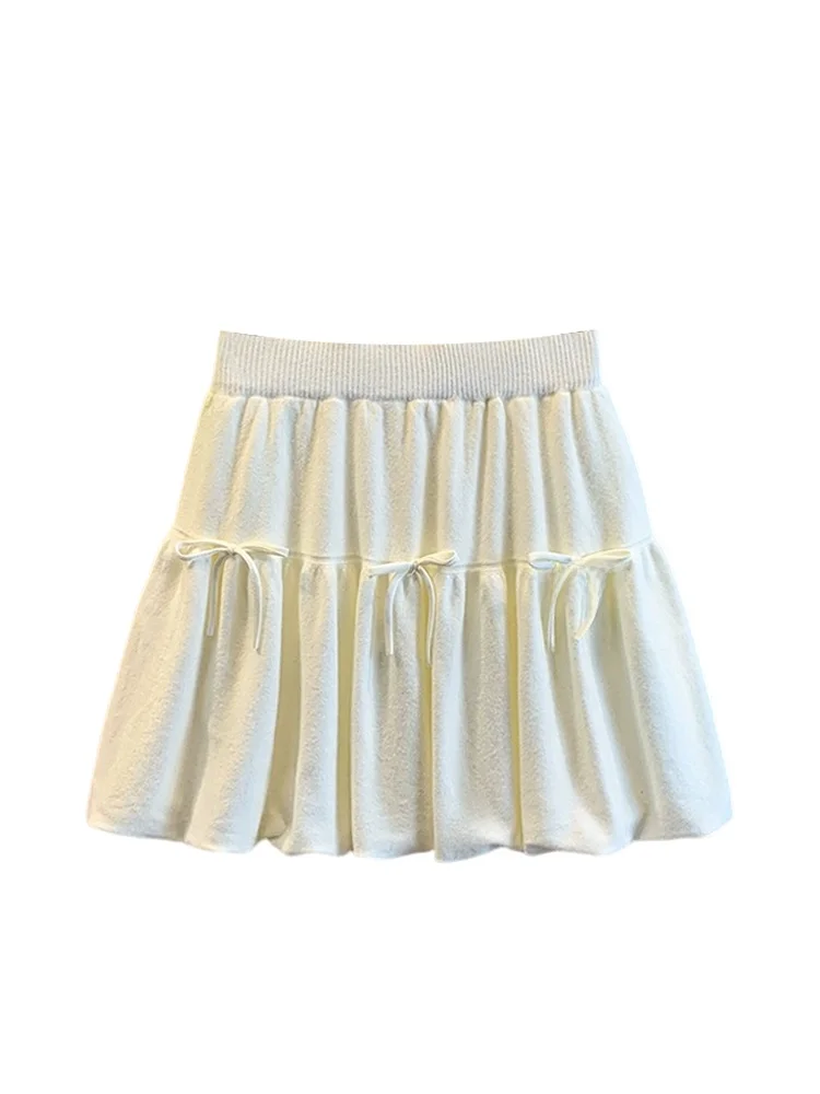 ハイウエストニットオルトスカート、プラスサイズ女性向け、秋ファッション、カジュアル、万能、ルーズ、結び目プリンススカート