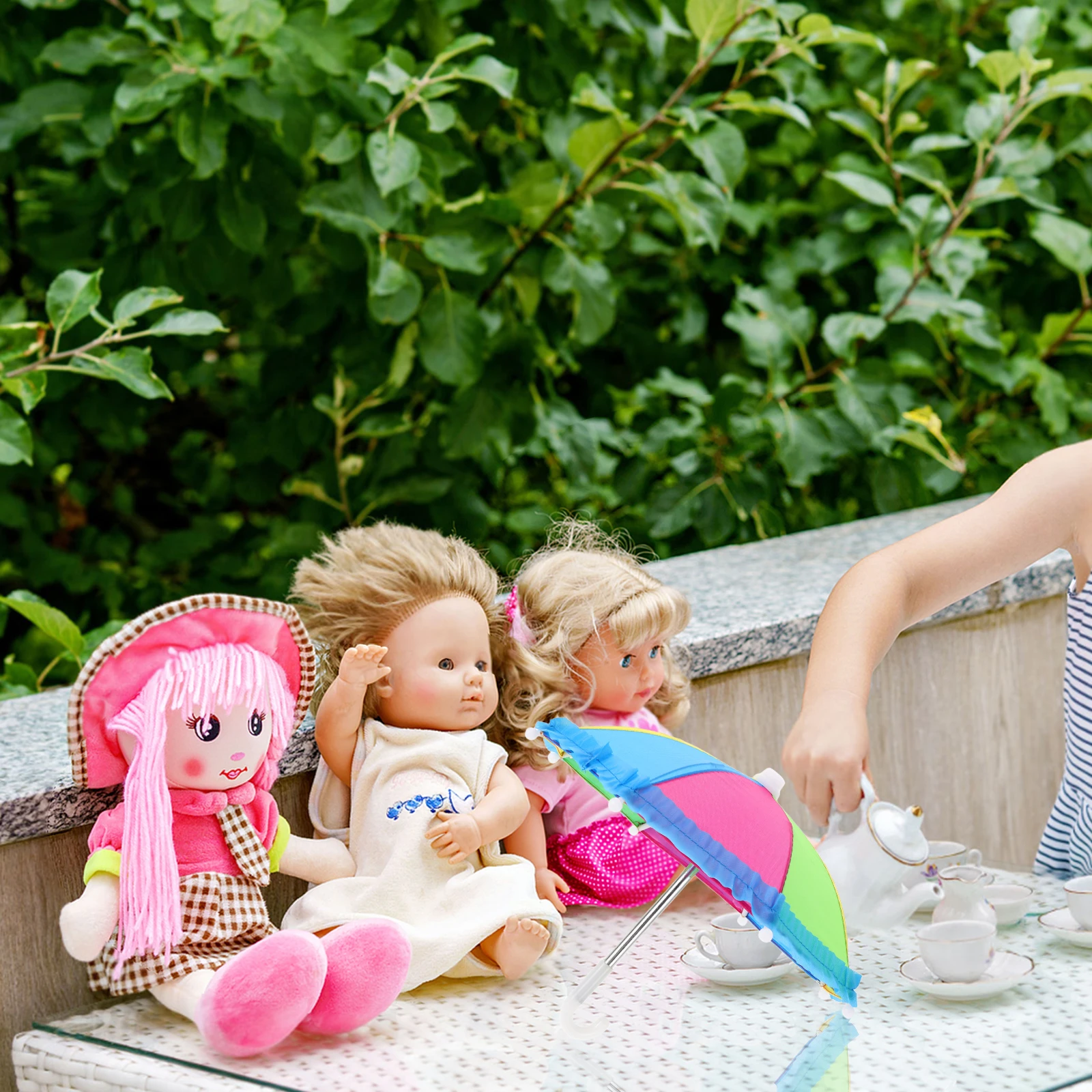 

Rainbow Umbrella Miniature Fabric Parasol For Girl Soft Comfortable Playtime Accessory Pretend Play Outdoor Beach Travel