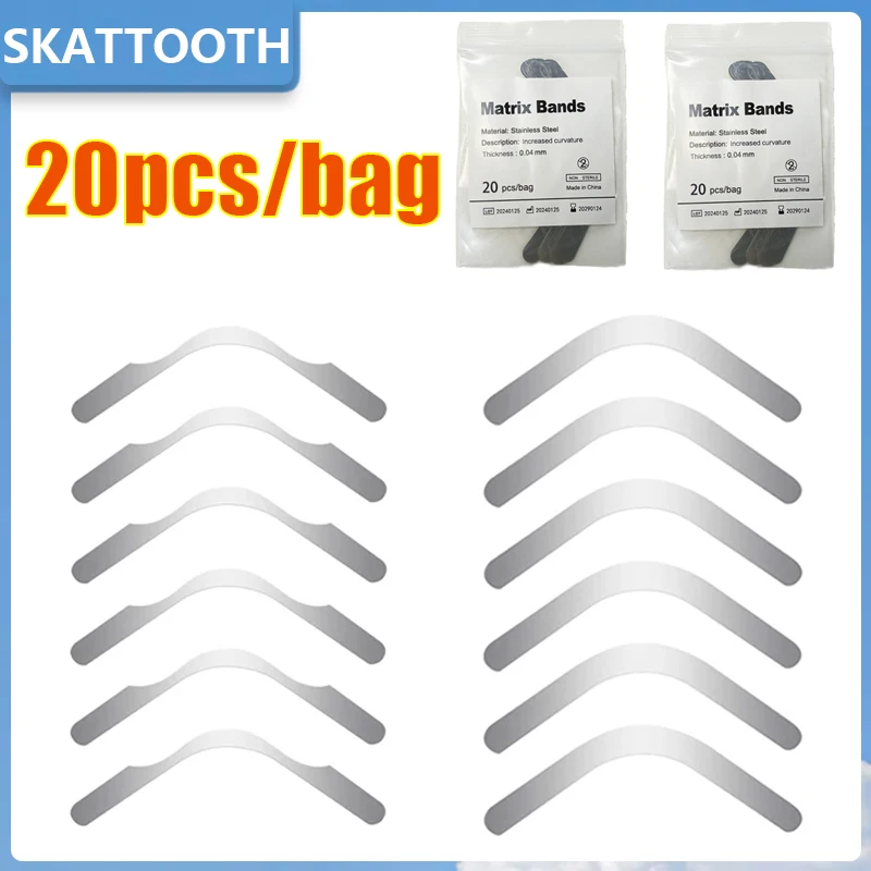 20pcs/bag Dental Matrix Bands Tofflemire 0.04mm Sectional Contoured Matrices Matrix Bands Gingival Wall Lift/Large Curvature