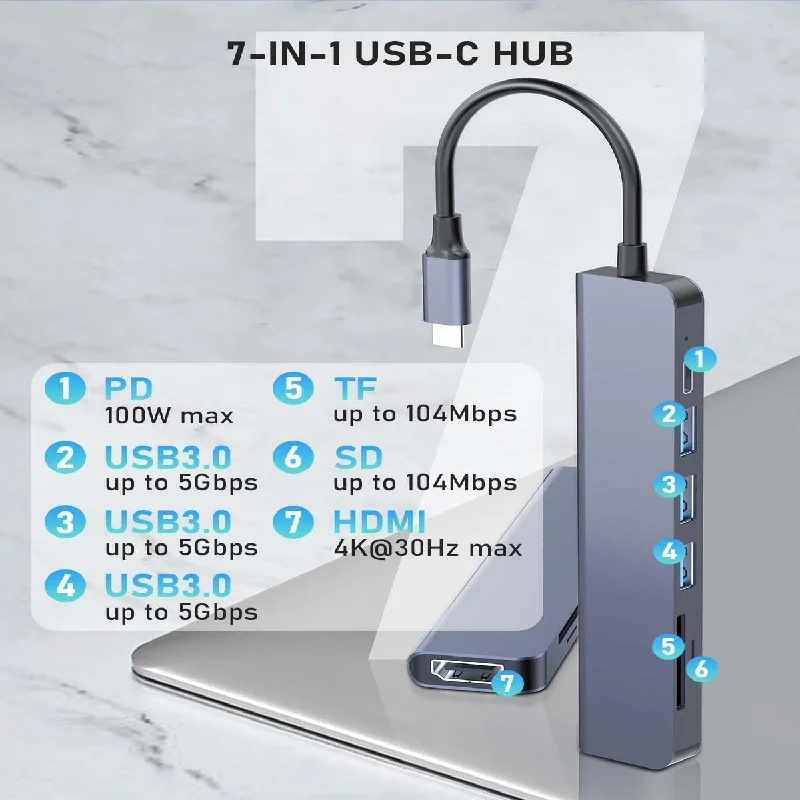 USB‑C Multiport Hub 4K HDMI PD Charging USB3.0 USB2.0 Docking Station for MacBook iPad Samsung S10 Dex Mode