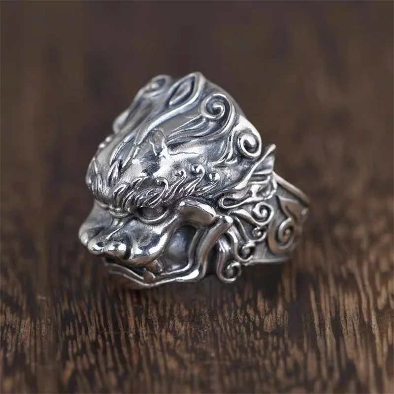 

S925 pure silver domineering Pixiu ring, men's retro personality, creative and exaggerated opening Thai silver wealth ring