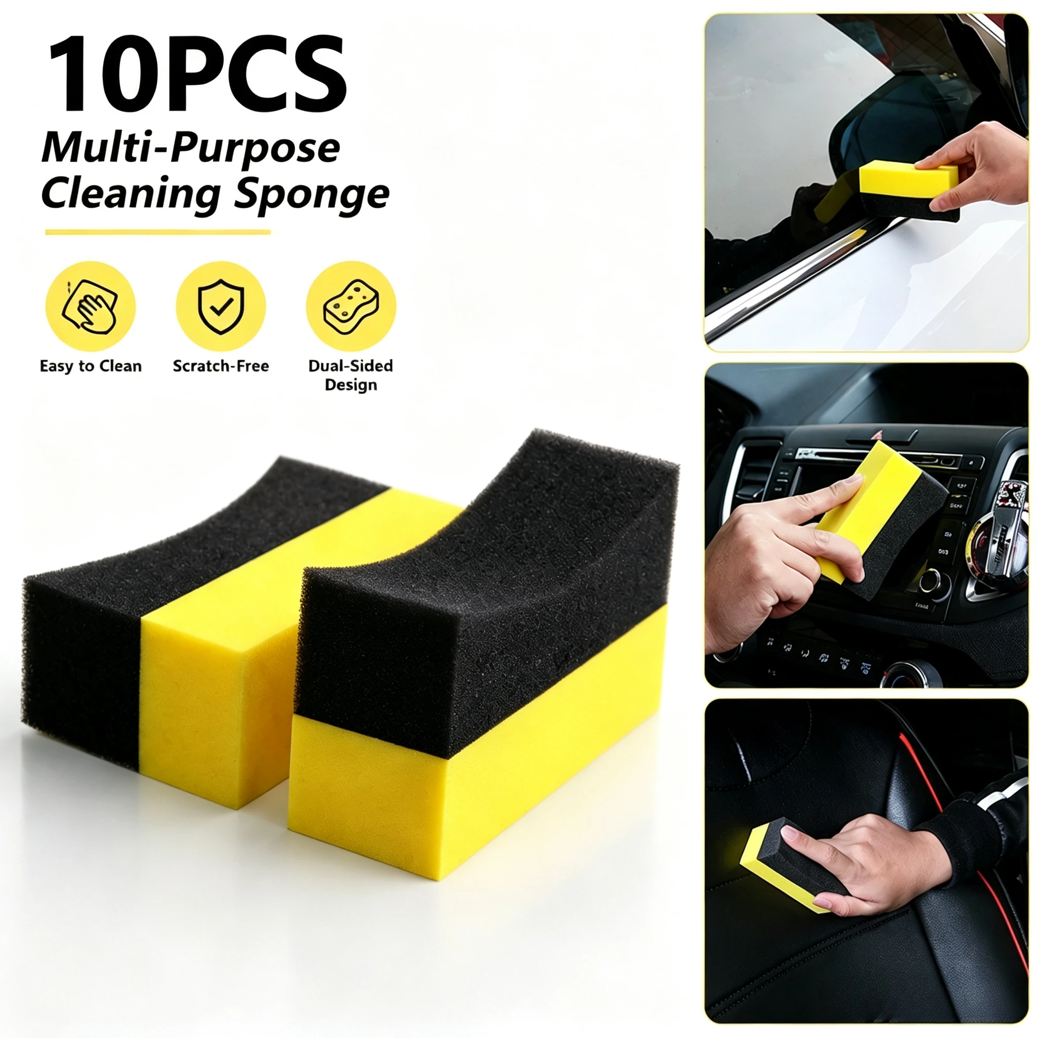 10PCS Dual Sided Car Cleaning Sponge Scratch Free for Tire Wheel Interior Exterior Wax Polishing Car Wash Detailing Accessories