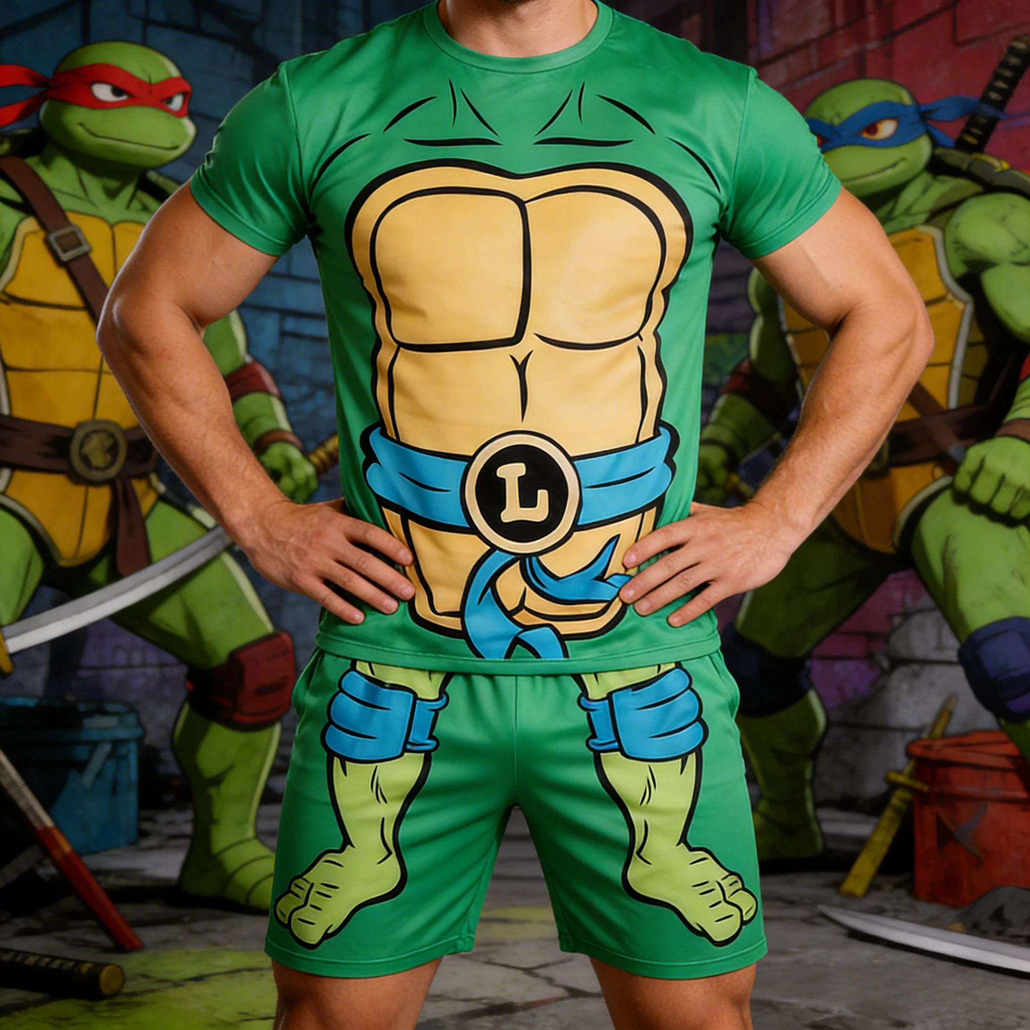 

Весенне-летний новый комплект «Четыре брата-черепахи»: дышащие свободные шорты и футболка с коротким рукавом для детей и взрослых