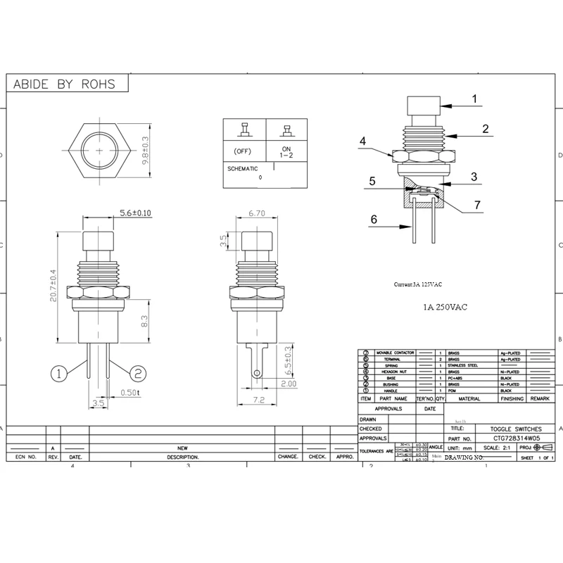10 Stück PBS-110, kleiner Druckschalter, Einbauloch 6–7 mm, selbstrückstellender Impulsschalter. – Detail 3