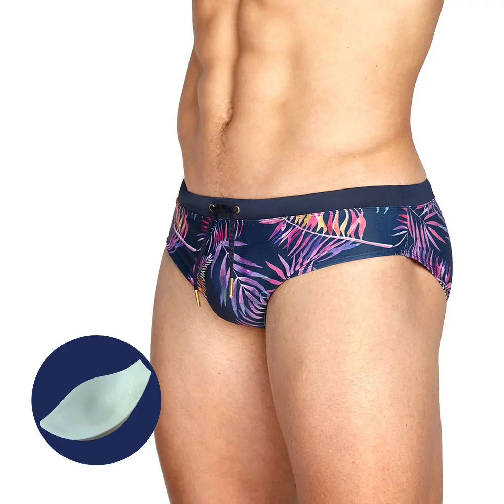 

Men's Swimming Trunks Color Leaf Print Cup Briefs Three-dimensional Fashion Swimsuit Beach Pool Surfing Swimwear