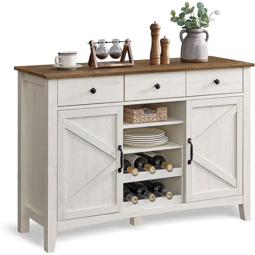 

Farmhouse Buffet Cabinet with Detachable Wine Rack, Sideboard Cabinet with Drawers and Doors, Adjustable Shelves