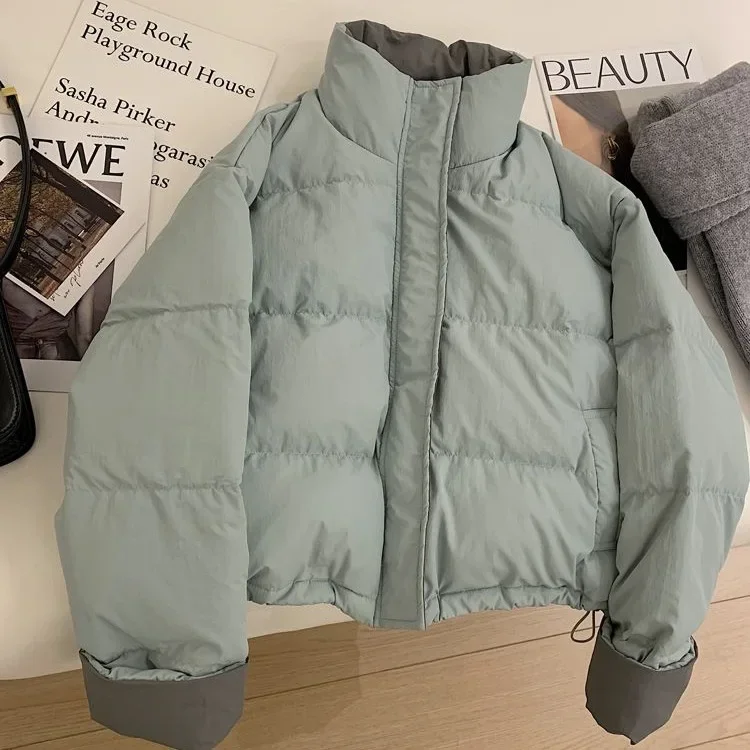 

Korean Style Short Bread Jacket Women's Fashionable Stand Collar Warm Cotton Coat Polyester Fiber Full Sleeve
