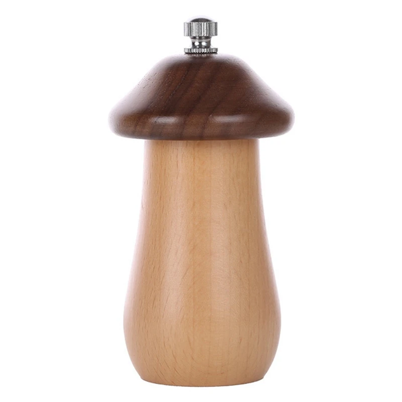 Pepper Grinder Solid Wood Cute Mushroom Shape Wooden Grinder Kitchen Multi-Purpose Grinding Tool Seasoning Bottle