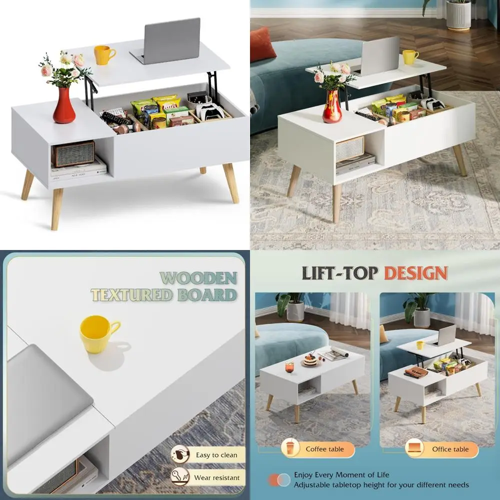 

Storage Lift-Top Coffee Table for Living Room, Small Wooden Dining Center Table with Storage, Space-Saving Furniture for Modern
