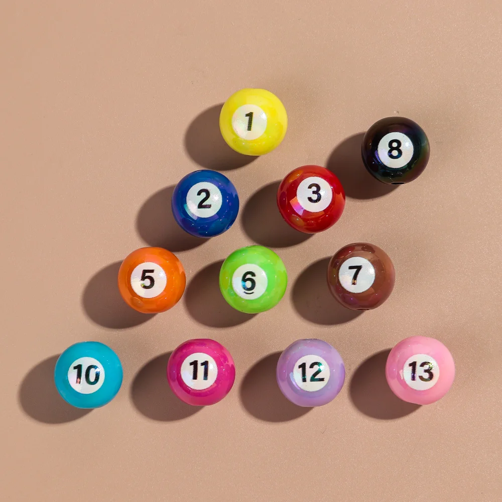 20pcs Iridescent Acrylic 16mm Round Digital Billiards Loose Bead for DIY Bracelet Necklace Keychain Jewelry Making Accessories