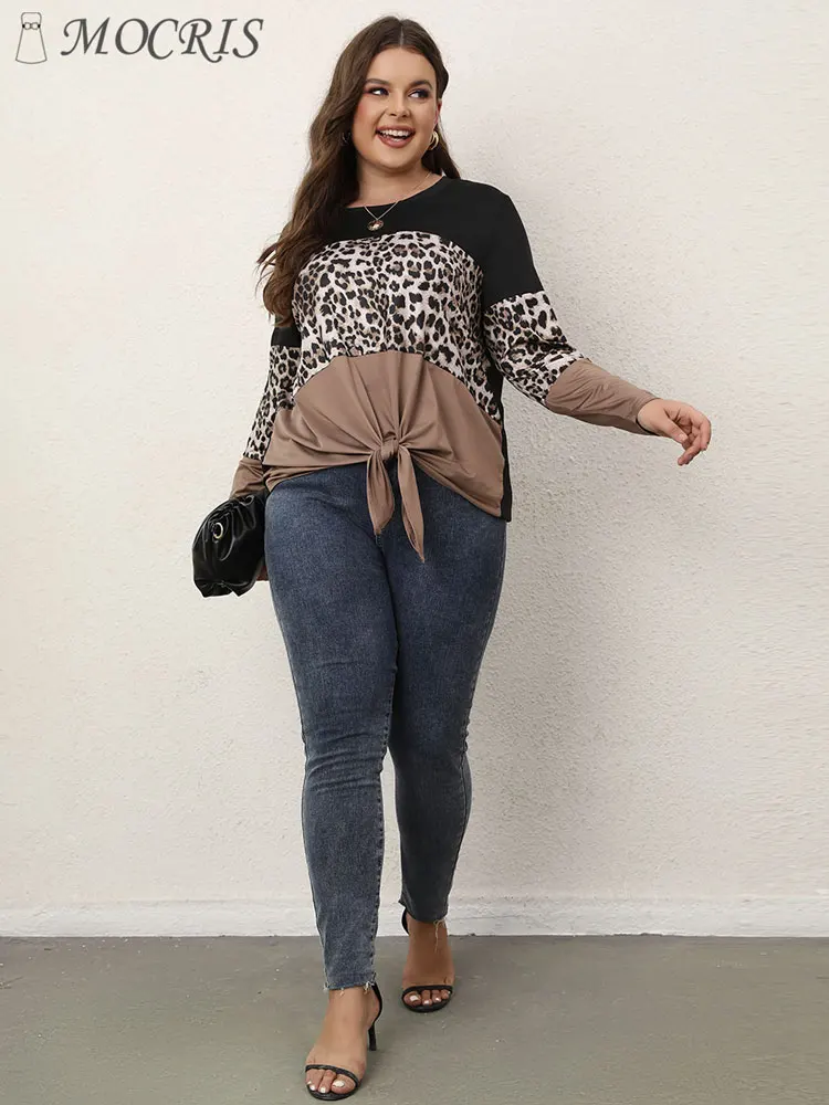 Long Sleeve Pleated Blouse for Women Plus Size Elegant and Youth Summer Fashion Leopard Y2K Oversized Casual T-shirt 2024 Cheap