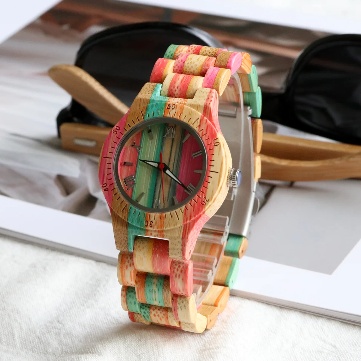 Bamboo Women's Watches Multicolor Wood Bracelet Natural Women's Clock Quartz Wrist Watch for woman Ladies Gifts