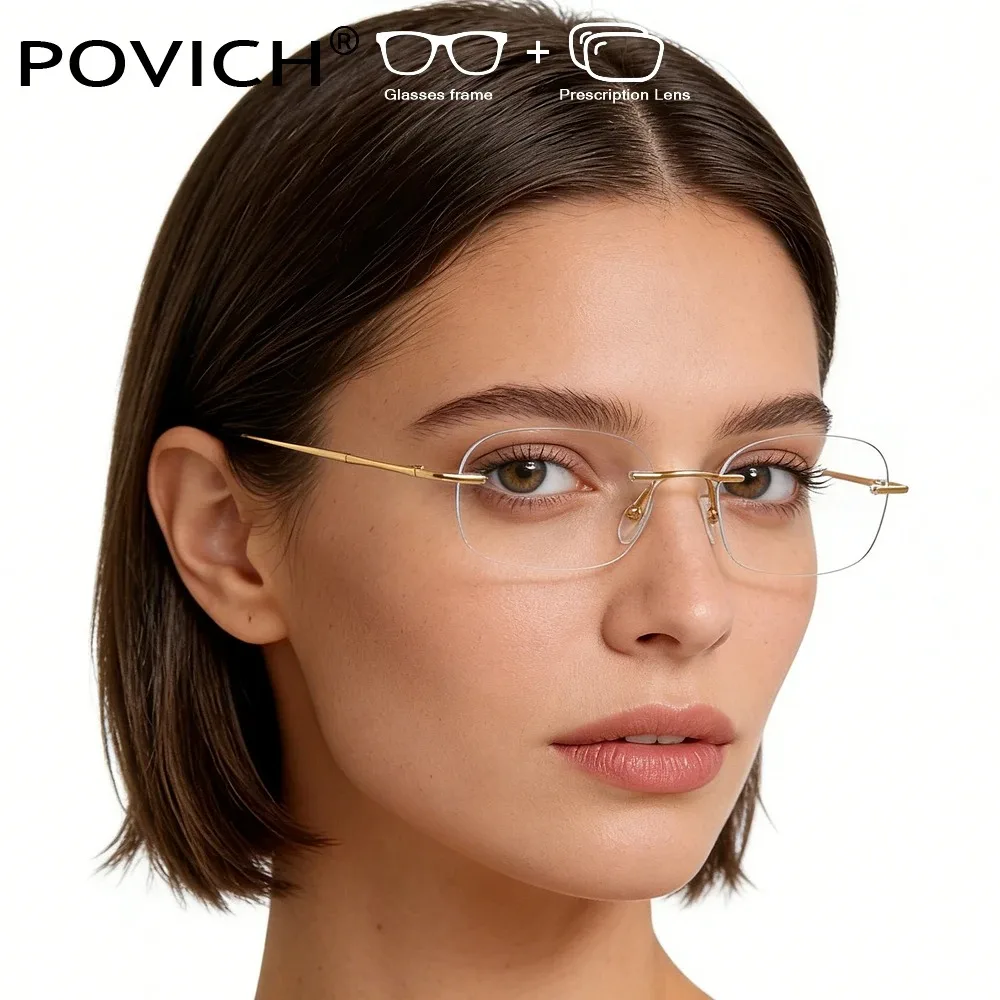 

2026 Rimless Glasses With Prescription Lens 1.61 MR-8 1.67 Myopia Pure Titanium Eyewear Reading Eyewear Women Men Eyeglasses