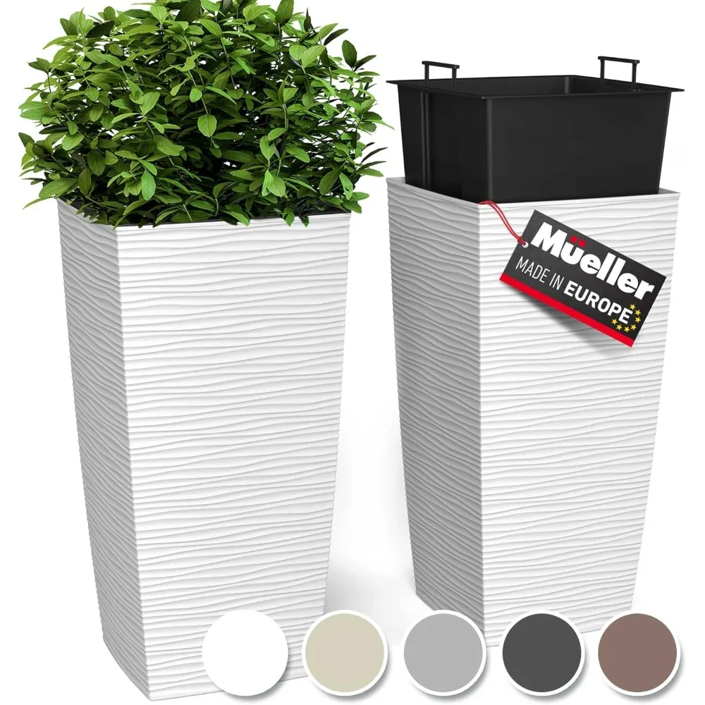 

Heavy Duty Tall Planter, Indoor/Outdoor Grande Plant, Tree, Flower Pot, 2-Piece Set, 27.5”, Modern Design, Built-in Drainage