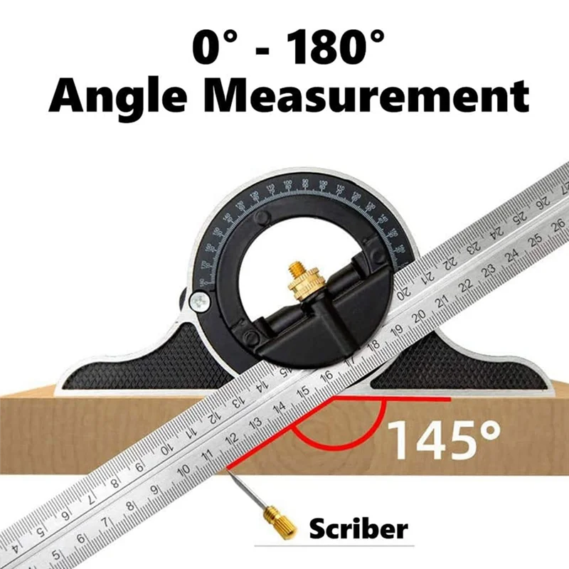 

ABLL-Square Ruler Set Kit 300Mm (12Inch) Adjustable Engineers Combination Try None Right Angle Ruler With Spirit Level