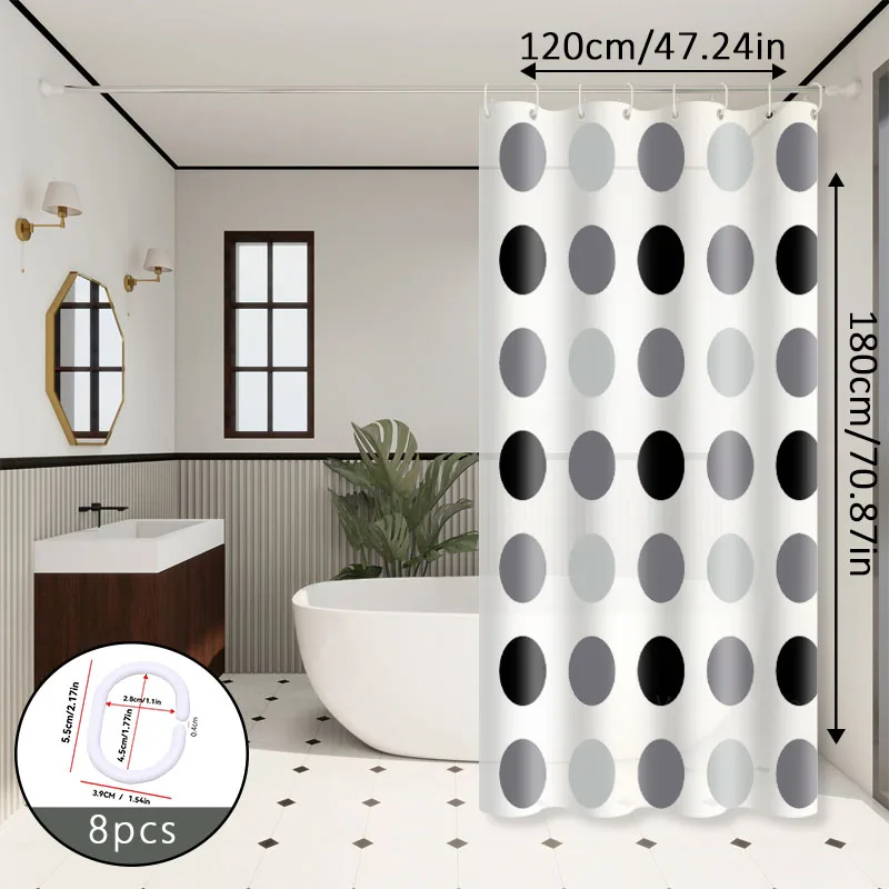 Nordic Style Gray and White Polka Dot Bathroom Partition Curtain, Gray and White Classic Color Scheme, Exudes a Low-Key Elegance