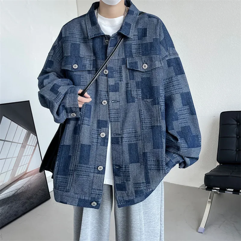 Autumn Collection 2024 New Trendy Hong Kong Style Denim Jacket For Men Loose Fit Laundered Lee Trendy Brand Street Workwear