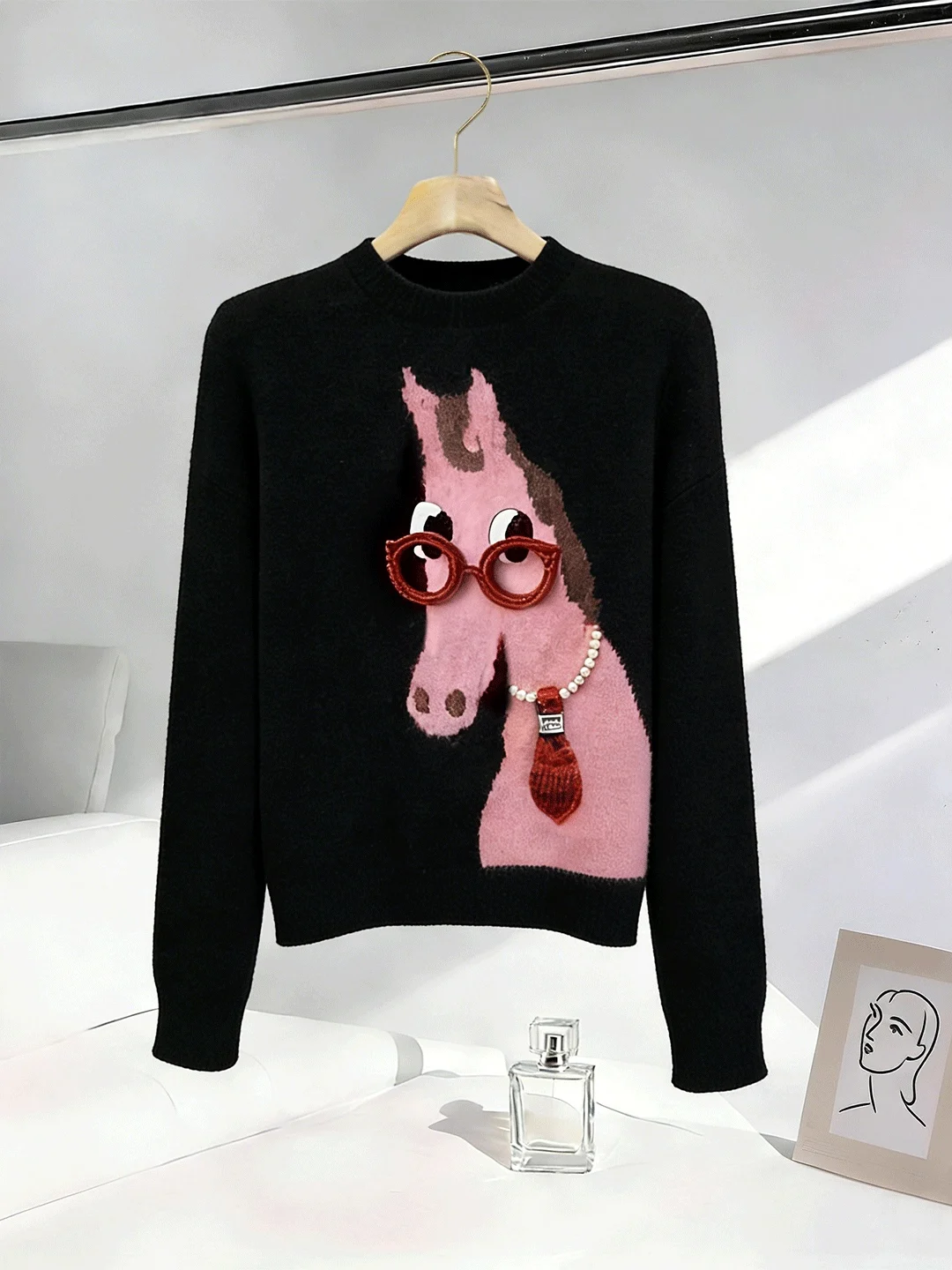 

Black Ladies Knitted Sweater Spring 2026 New Style Inner Wear Print Unique Beautiful Top Warm Comfortable Long Sleeve