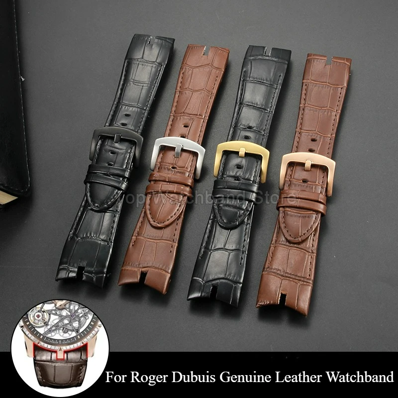 26mm Bamboo-Grained Real Leather Watch Strap for Roger Dubuis EXCALIBUR Black/Brown Concave Fit Durable Skin-Friendly Watchband