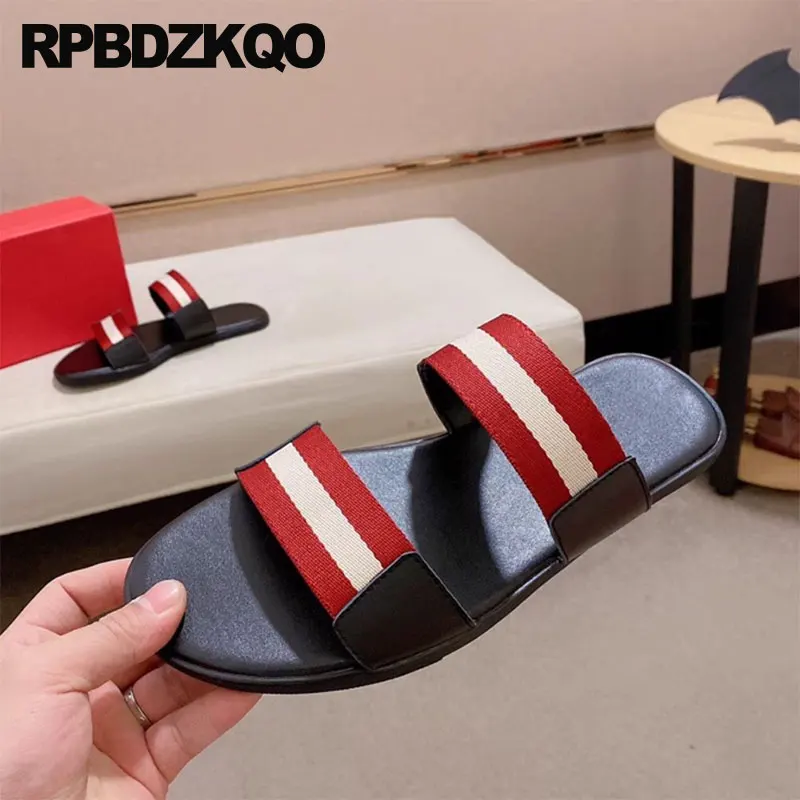 Slides Striped Breathable Luxury Designer Shoes Men High Quality Flat 2024 Slippers White Native Genuine Leather Summer Sandals