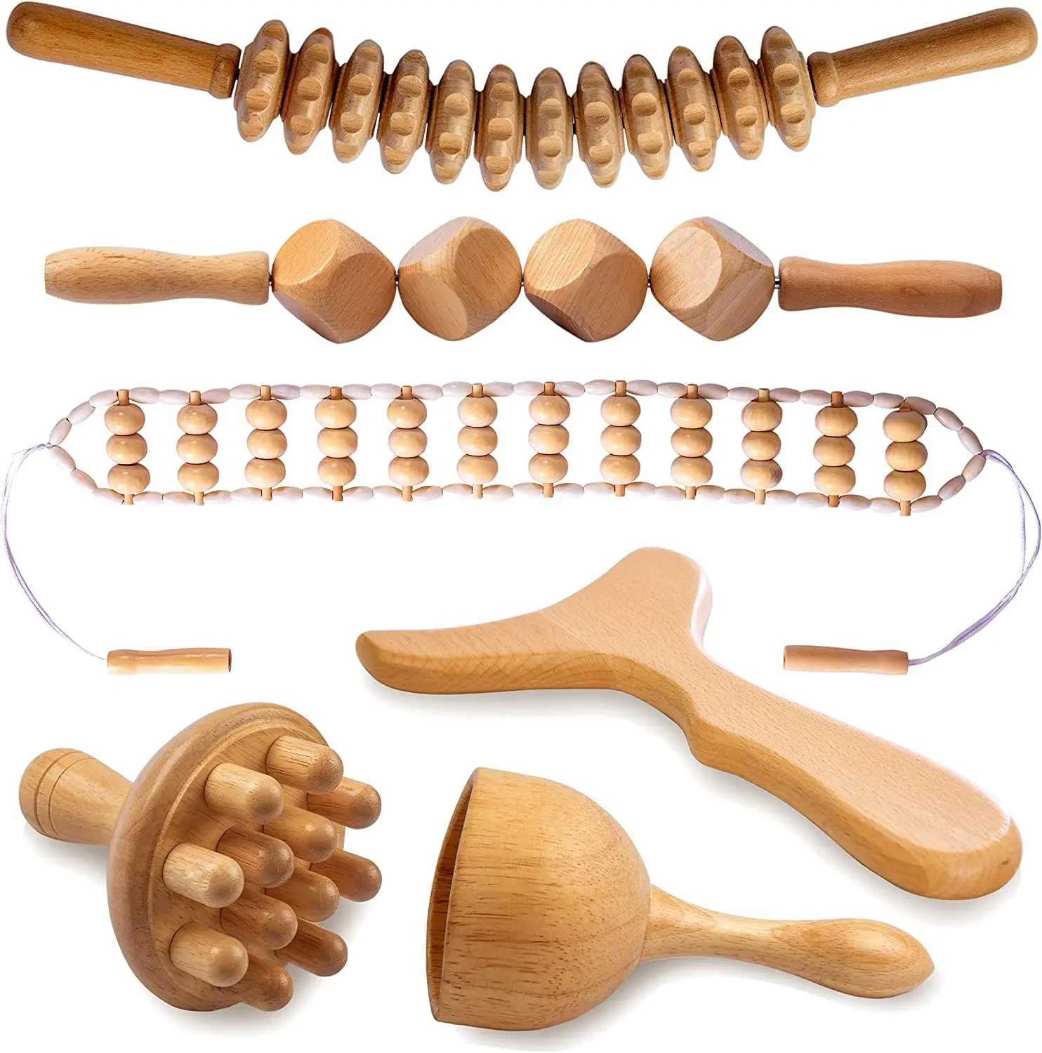 Wood Therapy Massage Tool Lymphatic Drainage Massager Anti Cellulite Fascia Massage Roller for Full Body Muscle Pain Relief