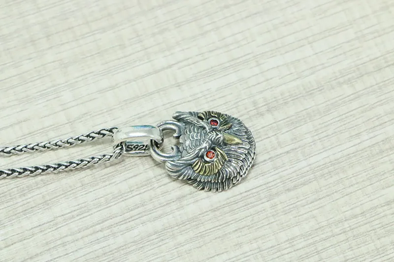 S925 Sterling Silver Men's Necklace Made of Old Thai Silver Owl Male and Female Pendant Personality China-Chic Guard Chain Penda