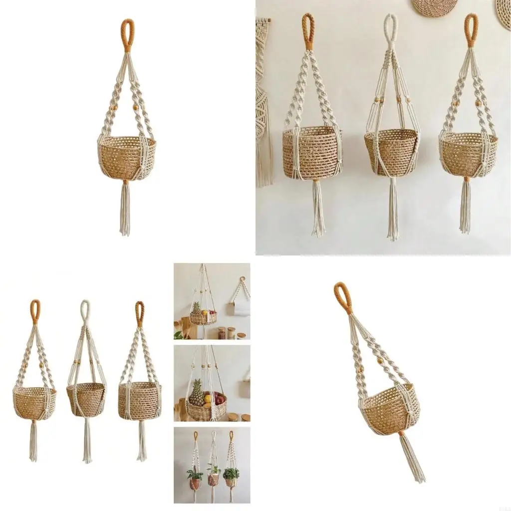   Nordic Woven Cotton Rope Macrames Hanging Net for Plant Display Hanger Storage