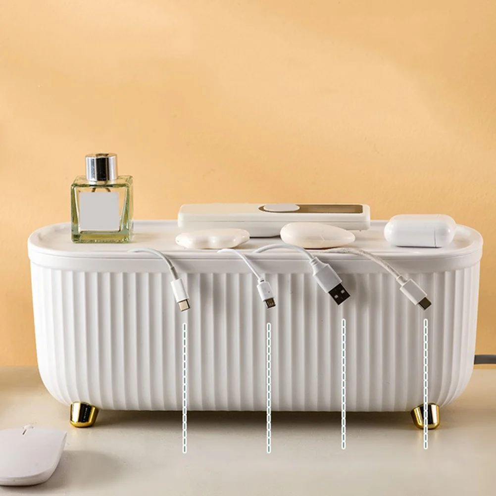 

Household Wire Storage Box Cable Management with Bamboo Lid Power Plug Arrangement Socket Organizer Storage Case