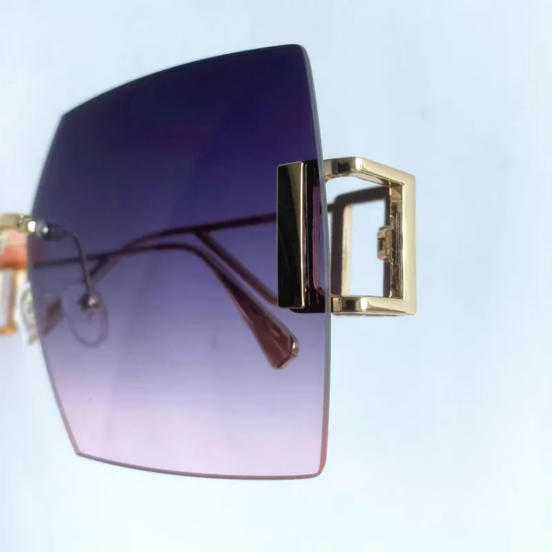 NEUE Sonnenbrille für Damen, Randlos, UV-Schutz, Eckige Brille mit Farbverlauf-Gläsern, Google-Legierungs-Bügel, Sonnenbrille – Detail 10