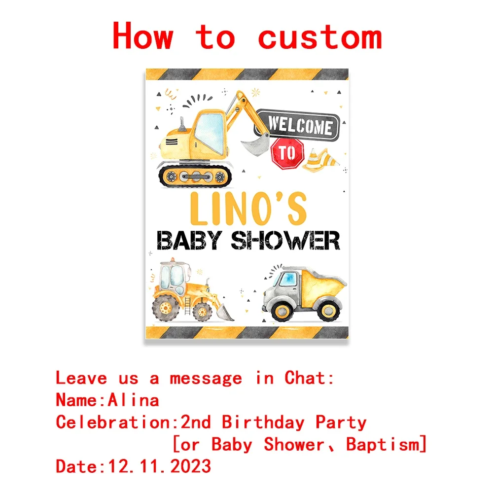 Baby Shower Engineering vehicle Birthday Welcome Sign Poster Custom Art Print Canvas Painting Baptism Wall Picture Party Decor